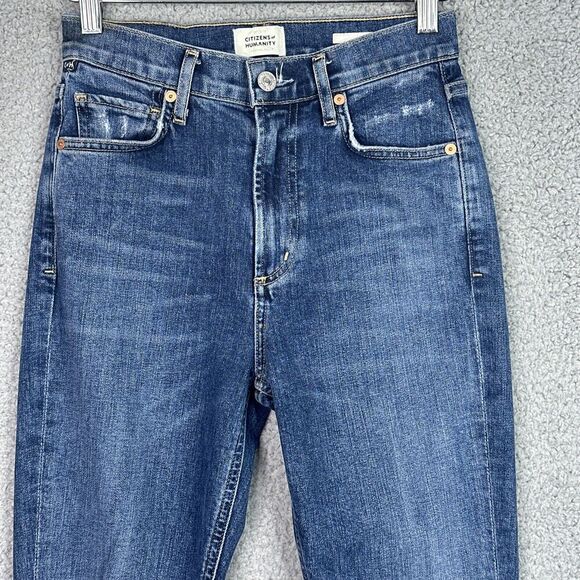 Citizens of Humanity Demy Flare Jeans Distressed Raw Hem Blue Sz 24 - Picture 2 of 13
